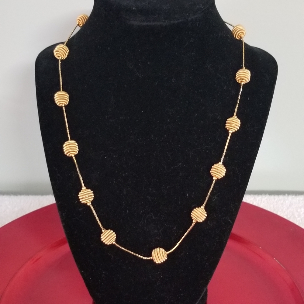 Vintage Trifari Gold-Toned Necklace With 19 Coiled Beehive Balls. 30" Long